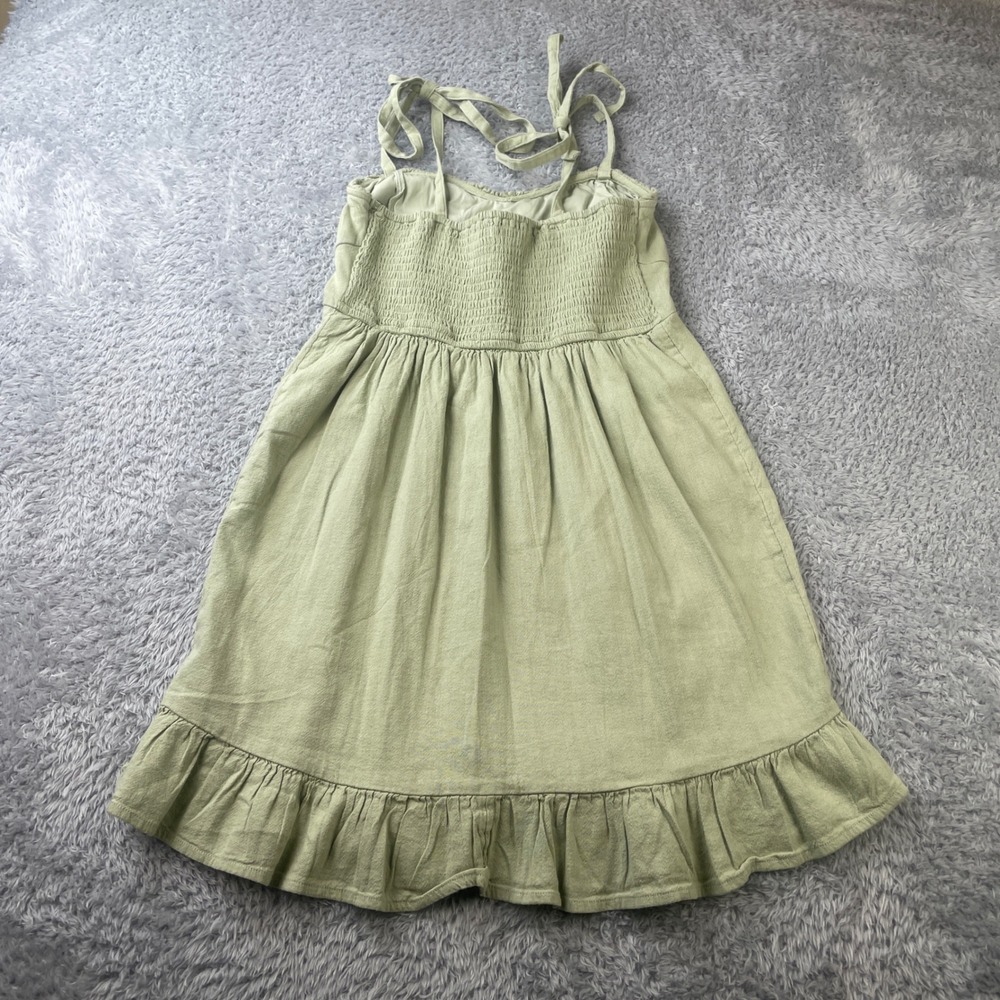 Hollister Mini Dress Women M Sage Smocked Tie Strap Milkmaiden Boho Linen Blend - Picture 5 of 7